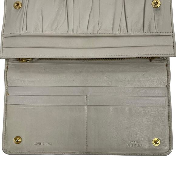 Prada Nappa Leather Gather Long Trifold Wallet Cera Cream Logo - Picture 11 of 13